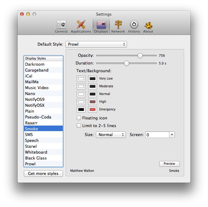 Growl Settings
